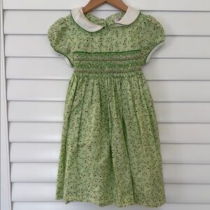 Green Smocked‎ Sundress with Puff Sleeves and Peter Pan Collar